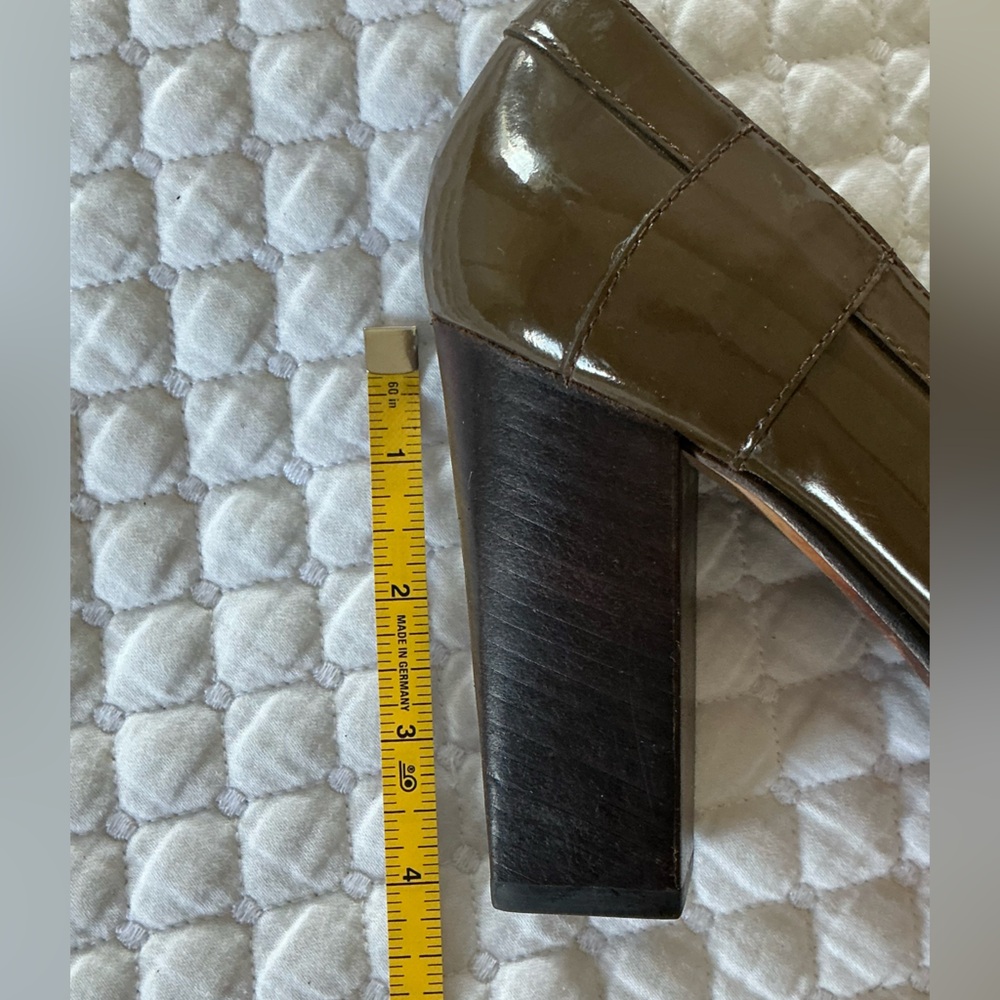 Cole Haan Kendra Nike Air Patent Leather Sepia/Green Block Heel Pumps 7,5 - Picture 8 of 15